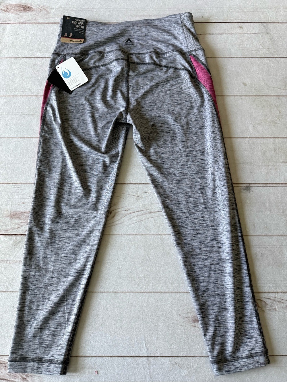 NWT Reebok Speedwick High Waist 7/8 Leggings Tight Fit Med Grey Pink Colorblock